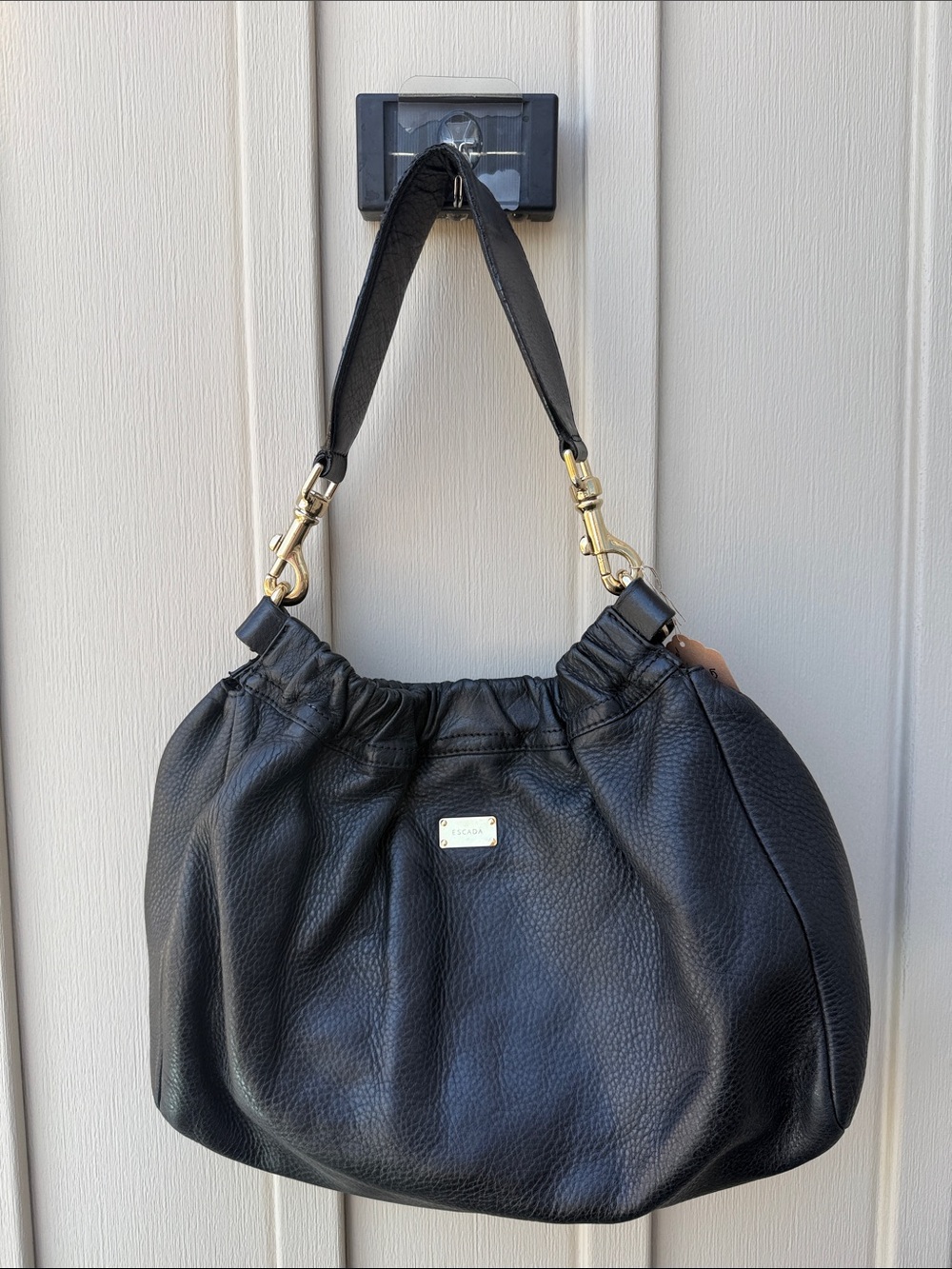 ESCADA Vintage Genuine Leather Black Pebbled Leather Hobo with Gold Hardware